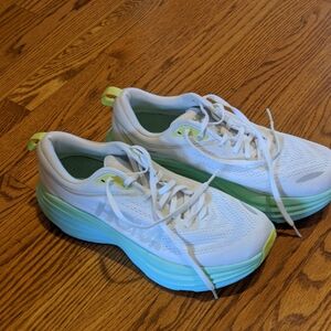 Hoka One One Women Bondi 8 White grenen bule Running Shoe Size 10B